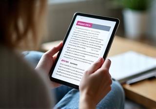 Persoon die een nieuwsbrief leest op een tablet